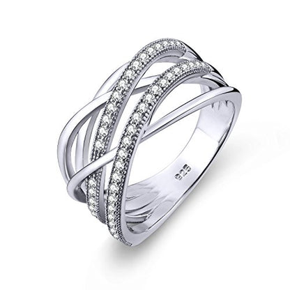 JO WISDOM 925 Sterling Silver Criss Cross Rings CZ Eternity Engagement Wedding Band Ring