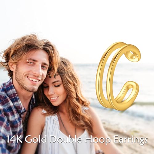 KECHO 14K Gold Ear Cuff Earrings Hypoallergenic Non Piercing Cartilage Earring Jewelry Gifts for Women - style: Double Hoop
