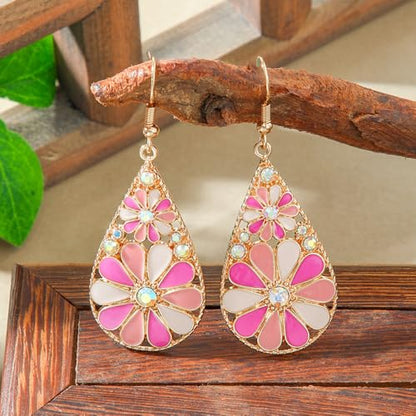 Colorful Green Teardrop Earrings for Women - Bohemian Style Enamel Dangle Earrings Lightweight Fashion Jewelry for Daily/Wedding/Party - color: Pink