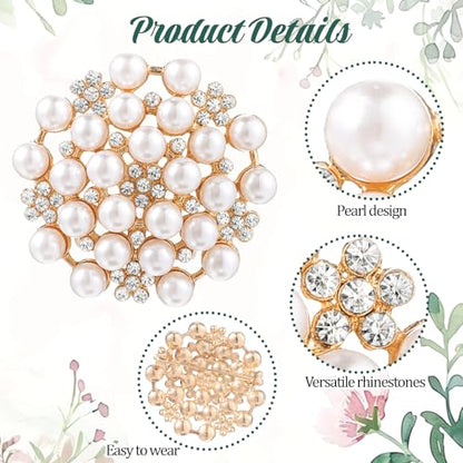 Elegant Pearl Brooches for Women, Floral Rhinestone Pearl Brooch Pins for Women Dance Party Wedding Bridal Fashion Jewelry