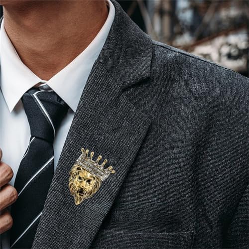 Luxury Crystal Tiger Brooch Pins for Women Men Vintage Gold-Tone Climbing Black Spots Leopard Brooch Fashion Panther Cougar Pin Suit Jackets Coat Animal Jewelry Gift - style: Lion