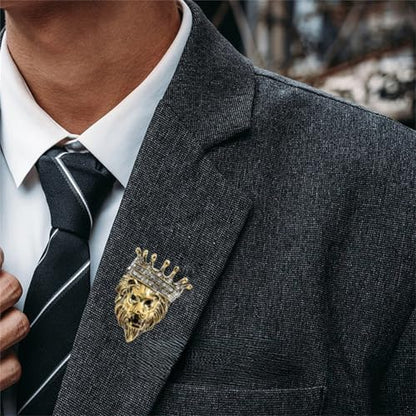 Luxury Crystal Tiger Brooch Pins for Women Men Vintage Gold-Tone Climbing Black Spots Leopard Brooch Fashion Panther Cougar Pin Suit Jackets Coat Animal Jewelry Gift - style: Lion