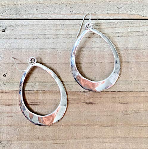 Large Teardrop Hoop on Sterling Silver Earrings Bohemian Boho Statement Jewelry