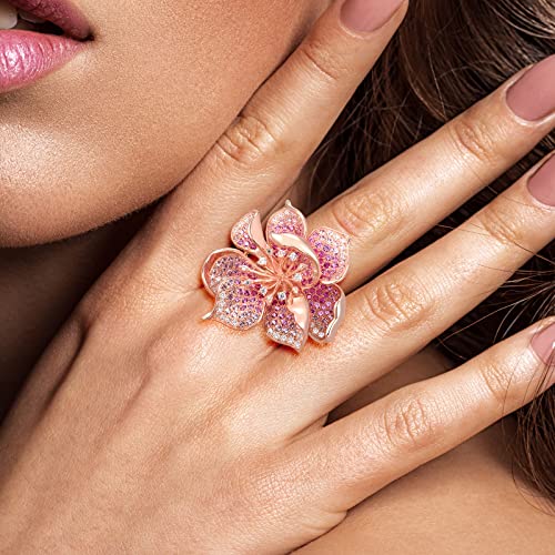 Santuzza Sterling Silver Gemstone Flower Ring for Women - color: [A]Hibiscus-Pink