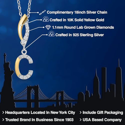 Gem Stone King Initial Pendant Necklace Letter A to Z Alphabet | 10K Yellow Gold and 925 Sterling Silver | White Lab Grown Diamond | Gift Women Mother's Day Wife Mom Girlfriend Anniversary Birthday | - style: Initial C