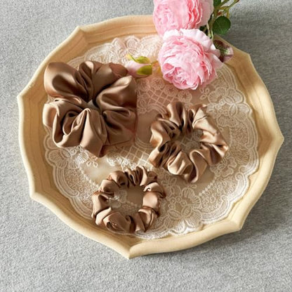 3 Pieces Satin Scrunchies Set for Hair No Crease Elastic Hair Ties for Women and Girls (Light Brown) - color: Light Brown
