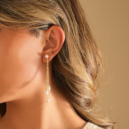 Gold Earrings for Women, 14K Gold Plated Tassel Dangle Earrings for Women Trendy Hypoallergenic Long Chain Earring Dainty Pearl Drop Earrings Elegant Wedding Earring Fashion Jewelry for Womens - color: Gold-Style 4