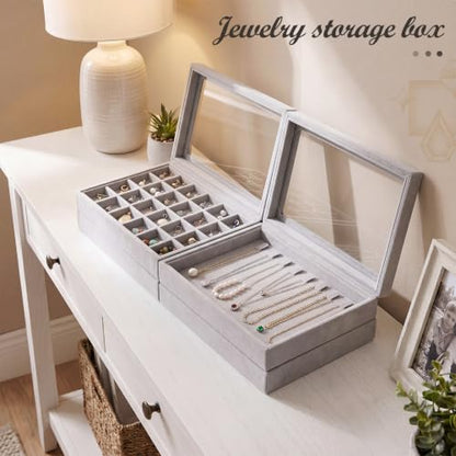 SiliFine Set of 4 Large Stackable Velvet Jewelry Trays with 4 Lids,Gray - color: Gray