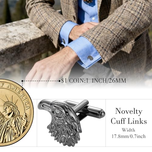 HAWSON Various Unique Cuff Links Mens, Animal/Tactical/Music/Holiday/Cufflinks, Themed Wedding Dinner Party Gift Suit Accessories - style: Eagle Head