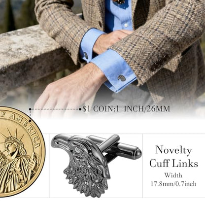 HAWSON Various Unique Cuff Links Mens, Animal/Tactical/Music/Holiday/Cufflinks, Themed Wedding Dinner Party Gift Suit Accessories - style: Eagle Head