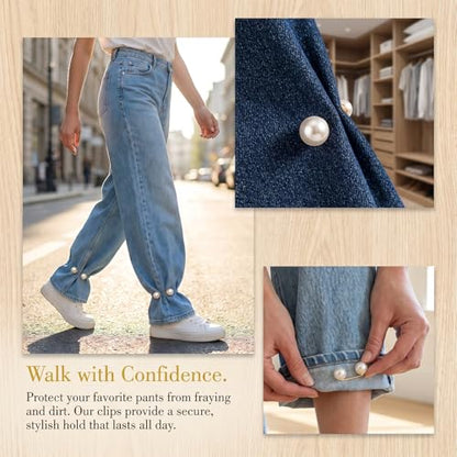 8pcs Pearl Brooches Sweater Clips, Decorative Pins Pant Hem Clips Waist Length Adjuster, Elegant Pearl Safety Pins for Women Dresses Jeans Shirts Hats - Beige