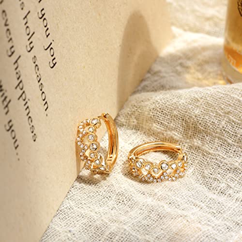 Cubic Zirconia Huggie Earrings 14k Gold Plated Tiny Earrings Small Huggie Hoop Earrings Simple Lightweight Hoops Gift for Women - color: Bubble crown