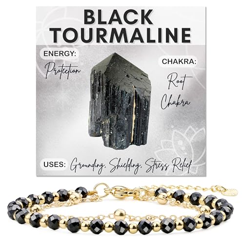 Farfume Crystal Beaded Bracelets for Women 4mm Natural Stone Jewelry Gifts | Natural Beads Gemstone,Handmade,Helper Tool,Yoga Protection,Hypoallergenic,Durability Wear - color: Black Tourmaline-concentration&Protection