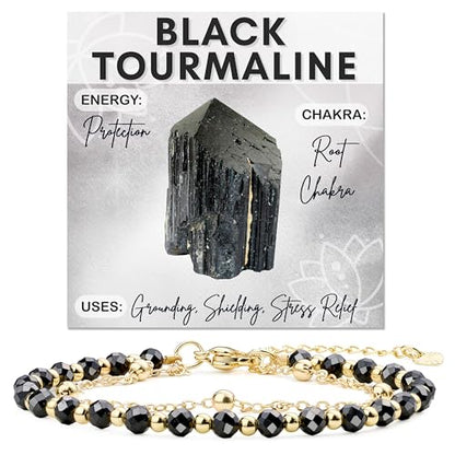 Farfume Crystal Beaded Bracelets for Women 4mm Natural Stone Jewelry Gifts | Natural Beads Gemstone,Handmade,Helper Tool,Yoga Protection,Hypoallergenic,Durability Wear - color: Black Tourmaline-concentration&Protection