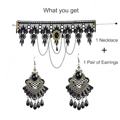 iWenSheng Halloween Costumes Jewelry for Women - Steampunk Black Lace Choker Necklace Gothic Jewelry Accessories, Vampire Choker Necklace Costume for Teen Girls - color: Black