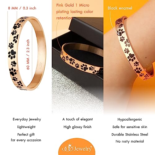 555Jewelry Stainless Steel Solid Slip-On Dog Lover Paw Cuff Bangle for Women & Ladies - color: Rose Gold