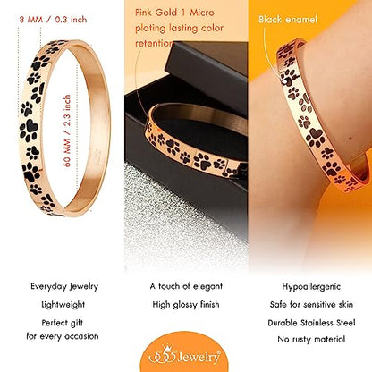 555Jewelry Stainless Steel Solid Slip-On Dog Lover Paw Cuff Bangle for Women & Ladies - color: Rose Gold