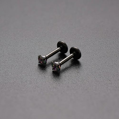 16G 18G Titanium Internal Thread CZ Stud Earrings Flat Back, Silver Black Tragus Helix Conch Cartilage Piercing Jewelry for Women Men 6mm 8mm 10mm Labret Studs 2PCS - color: Black, 16g, 10mm bar, 3mm RQ CZ