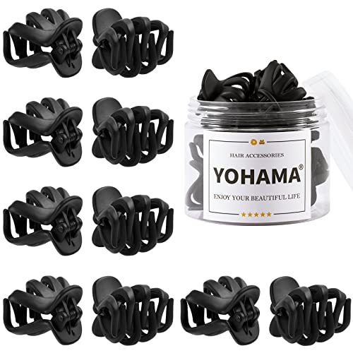 YOHAMA 10pcs Black Medium Small Octopus Claw Clips Women Thin to Thick Hair | Durable Jaw Clamp Styling Small Pony, Hold Half Bun Tightly, Non-Pulling or Snagging, Multifunction, Clamp Gift - color: C-Matte Black