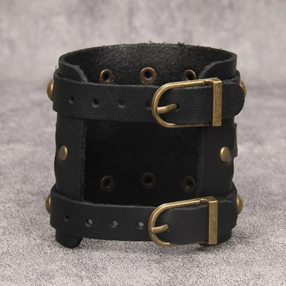 GelConnie Leather Cuff Bracelet for Men Women Wide Leather Wristband Thick Viking Mens Leather Bracelets Gothic Wrist Band Vintage Rock Wristband - style: Mens Leather Bracelet
