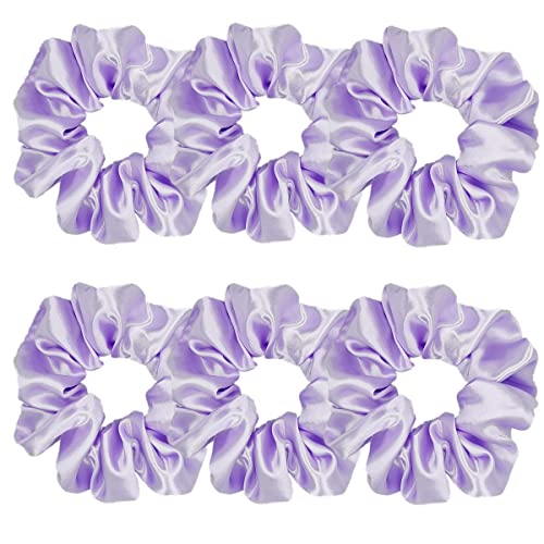 Sufermoe 6 Pcs Satin Silk Hair Scrunchies, Light Purple 4.5 Inch, Soft Fashion Hair Ties and Ponytail Holders for Women and Girls - color: Light Purple