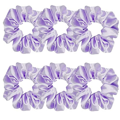 Sufermoe 6 Pcs Satin Silk Hair Scrunchies, Light Purple 4.5 Inch, Soft Fashion Hair Ties and Ponytail Holders for Women and Girls - color: Light Purple