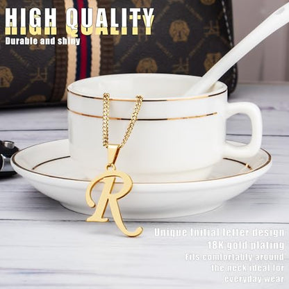 Suweibuke Initial Necklace for Men Women Boys Girls, 18K Gold Plated 26 Letters Pendant Necklace, Personalized Jewelry Gifts - color: Gold--1R