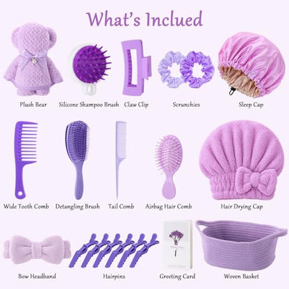 20 Pcs Gift Basket for Women Hair Care Pack Includes Self Care Beauty Set Hair brush Set for Women, Mom Friend Sister Wife Grandma Girlfriend Daughter(Purple) - color: Purple