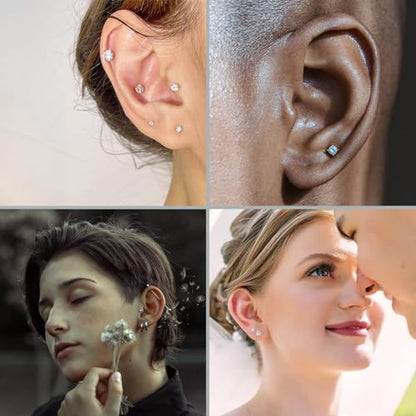 Gotumo 20G Flat Back Earrings Stud G23 Titanium Threadless Tragus Labret Cartilage Lip Medusa Conch Body Piercing Jewelry Hypoallergenic for Women Men - color: Silver 16G Bar-6/7/8mm&CZ-2/3/4mm