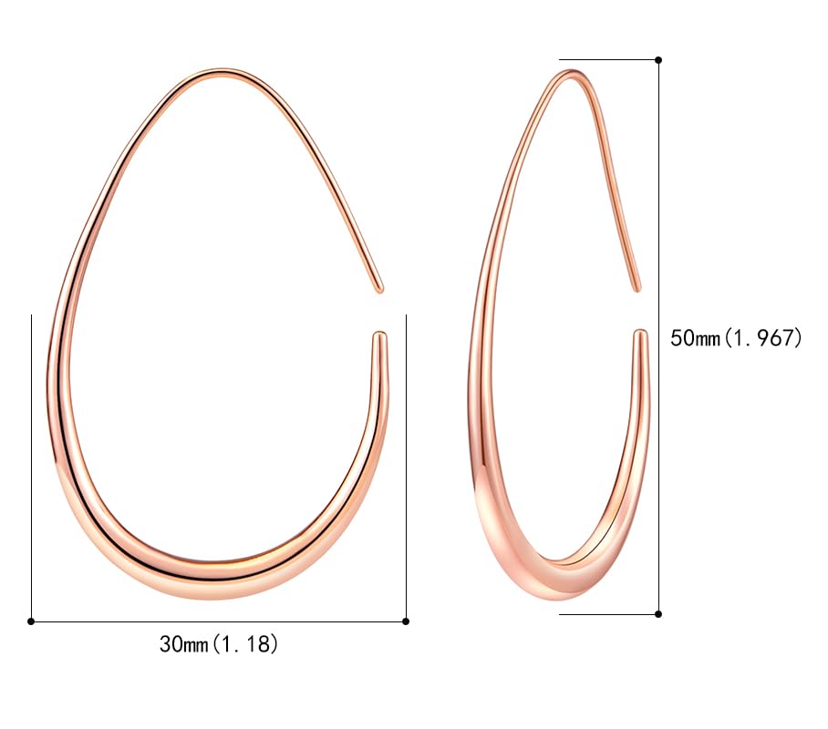 Lightweight Teardrop Hoop Earrings for Women - 14k Gold/White Gold Plated Large Oval Pull Through Hoop Earrings High Polished Statement Jewelry Gift for Women - color: Rose gold 50*30