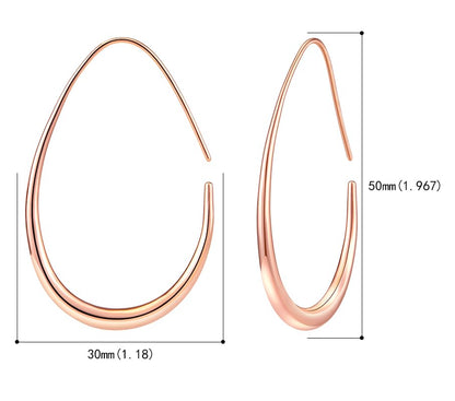 Lightweight Teardrop Hoop Earrings for Women - 14k Gold/White Gold Plated Large Oval Pull Through Hoop Earrings High Polished Statement Jewelry Gift for Women - color: Rose gold 50*30