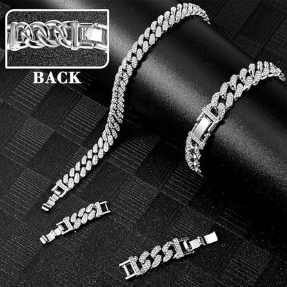 Batiyeer Women's Ankle Bracelets Cuban Link Chain Anklets Adjustable Chunky Anklets with Detachable Extender Rhinestone Bling Jewelry Gifts - color: Silver, size: 12 Mm, 8+2 Inches