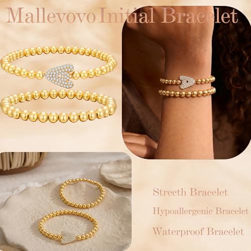 Initial Stack Bracelet Set for Women Trendy 14K Gold Plated Beaded Stackable Stacking Stretch Name Bracelets Dainty Friendship Waterproof Charm Cute Birthday Jewelry Gifts for Women - color: Initial A