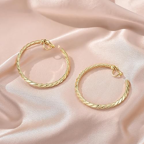 YOQUCOL 5CM(2.0IN) Golden Swingable Clip On Hoop Earrings for Women Non Pierced Ears Hoop Earrings - color: E