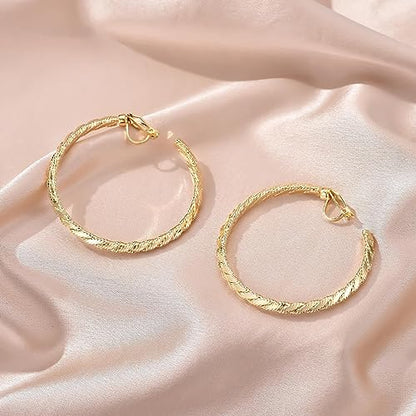 YOQUCOL 5CM(2.0IN) Golden Swingable Clip On Hoop Earrings for Women Non Pierced Ears Hoop Earrings - color: E