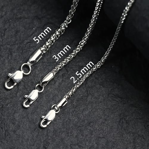 Silver Tone Stainless Steel Wheat Chain Necklace for Men and Women, Simple Jewelry Gift, Width 2.5-4mm, Length 16-26inch - size: 24inch, style: 2.5mm