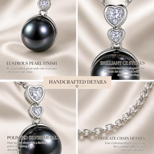 NONNYL Necklace Gifts for Women-Mothers Day Gift for Mom Her Wife Coules Girlfriend-Gifts for Wife Women Wedding Birthday Anniversary Jewelry, Christmas Day Valentine's Gift, Pearl Necklaces - color: Heart black pearl necklace