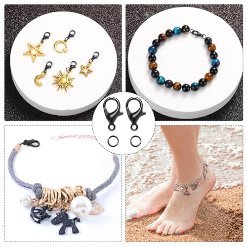 Syhood 600 Pieces Lobster Clasps and Open Jump Rings Set Lobster Claw Clasps and Closures for Jewelry Making and Bracelets Bracelet Hooks Jewelry Clips (Black) - color: Black
