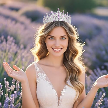 Tiaras and Crowns for Women Crystal Princess Tiaras Rhinestone Queen Crowns For Wedding Bridal Birthday Prom Pageant Party (Tiara 100) - color: Silver Purple