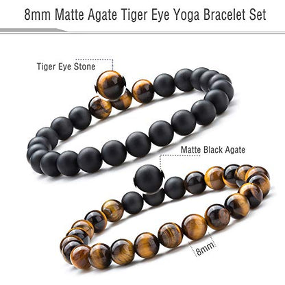 Men Women 8mm Tiger Eye Stone Beads Bracelet - color: A-2 Pcs Set 1-21003