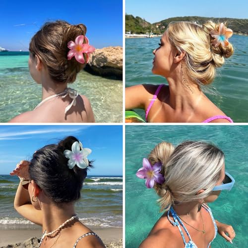 6 Pcs Flower Hair Claw Clips for Women Girls, Hawaiian Hibiscus Hair Clips, Tropical Summer Beach Hair Accessories - color: Hawaiian