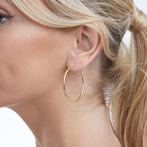Amazon Essentials Sterling Silver or Gold plated Lightweight Paddle Back Hoop Earrings - color: Yellow Gold, size: 40 mm