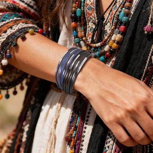Wrapped Bracelets for Women,Leather Boho Bracelets for Women - color: Leather-Grey