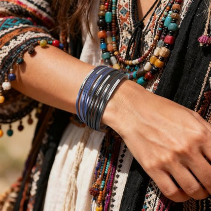 Wrapped Bracelets for Women,Leather Boho Bracelets for Women - color: Leather-Grey