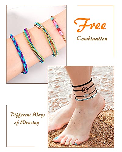 Hicarer 21 PC Surfer Wave Friendship Bracelet Set Waterproof Adjustable Boho Beach String Anklets Bulk, Summer Gift for Women - style: Classic Style