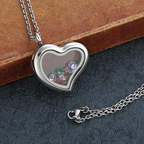 Jovivi Teardrop/Heart Floating Charm Memory Locket Necklace - 316 Surgical Stainless Steel Buckle Closure - color: Twist Heart
