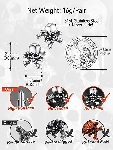 FaithHeart Mens Cufflinks, Norse Viking Tuxedo Shirt Cuff Links, Stainless Steel Cuff Links and Shirt Studs, Gift Box - style: 05. Skull Bones-Silver