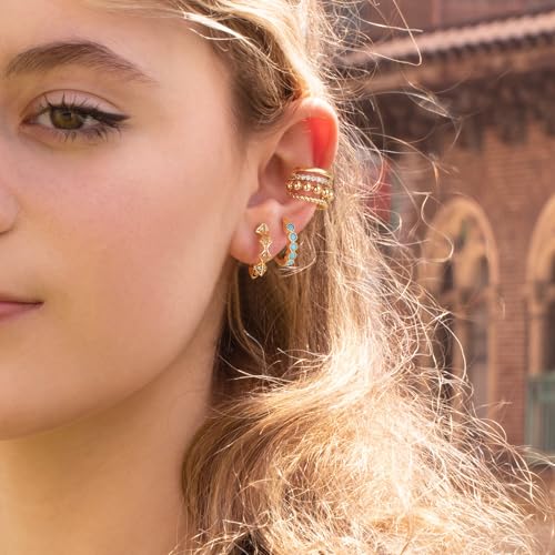 Chunky Ear Cuff Earrings for Women Single | Non Piercing, Clip On, 14K Gold Plated, Cubic Zirconia, Hypoallergenic, Jewelry Gifts - style: 4-line big beads