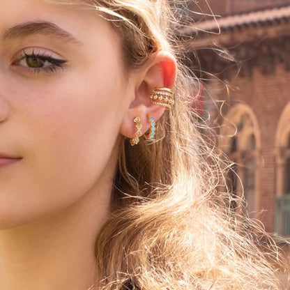 Chunky Ear Cuff Earrings for Women Single | Non Piercing, Clip On, 14K Gold Plated, Cubic Zirconia, Hypoallergenic, Jewelry Gifts - style: 4-line big beads