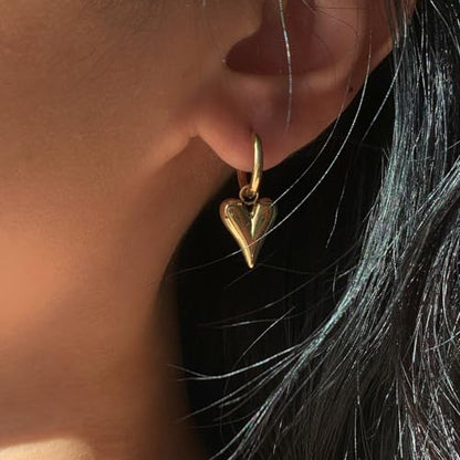 Charm Heart Huggie Hoop Earrings for Women,Lightweight 14K Gold Plated Love Heart Drop Dangle Earrings Minimalist Jewelry - color: Gold heart hoop earrings